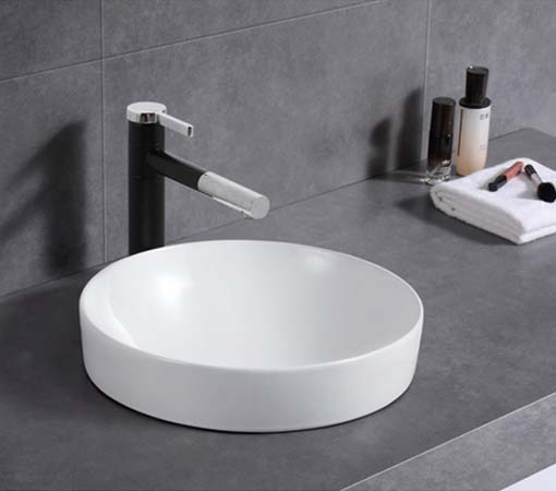 370x370x140mm ABS Roza Matt/Gloss White Ceramic Round Semi-Inset Basin - HD reno
