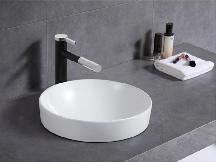 370x370x140mm ABS Roza Matt/Gloss White Ceramic Round Semi-Inset Basin - HD reno