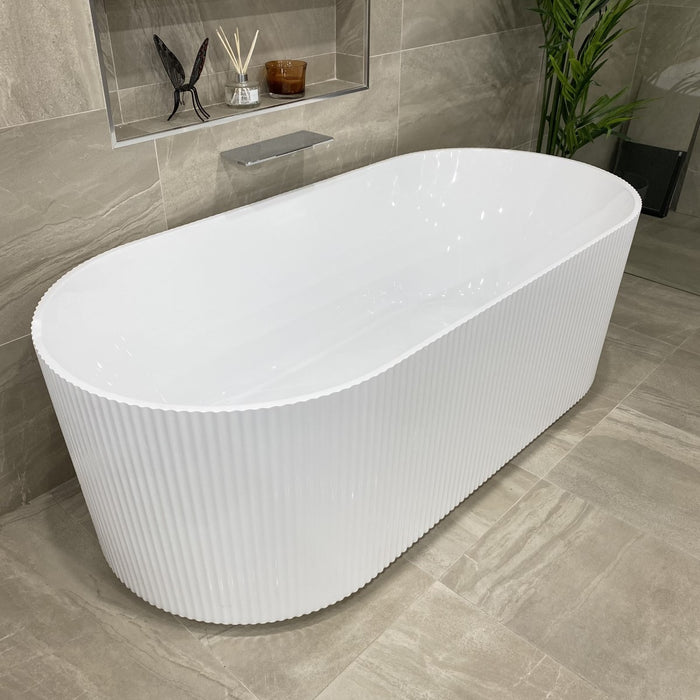 1500-1700*750*580mm Poseidon Brighton Groove Gloss White/Matt White Oval Acrylic Fluted Freestanding Bathtub