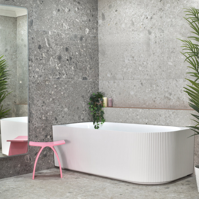1500-1700*750*580mm Poseidon Brighton Groove Gloss White/Matt White Oval Acrylic Fluted Corner Back Bathtub