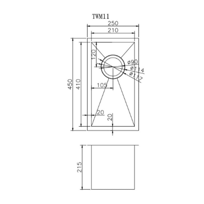 250x450x215mm ACA 1.2mm Handmade Top/Undermount 304 Stainless Steel Single Bowl Kitchen Sink - HD reno