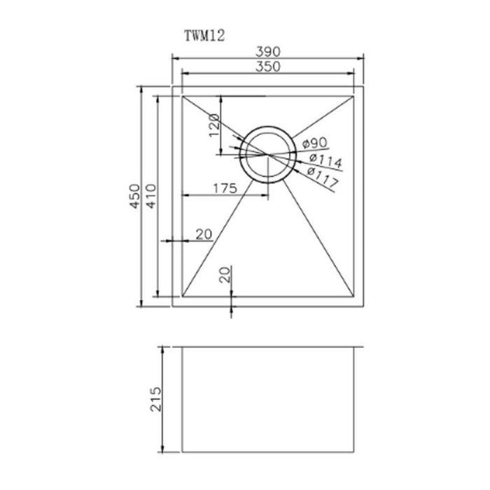 390x450x215mm ACA 1.2mm Handmade Top/Undermount 304 Stainless Steel Single Bowl Kitchen Sink - HD reno