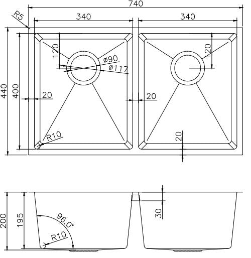 740x440x200mm ACA 1.2mm Handmade 304 Stainless Steel Double Bowls Top/Undermount Kitchen/Laundry Sink - HD reno
