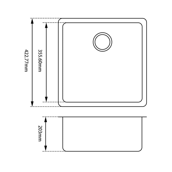 422*422*203mm ACA Black/White Granite Quartz Stone Sink Single Bowl Top/Under Mount - HD reno
