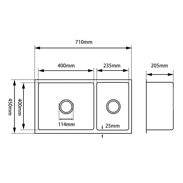 715*450*200mm ACA Handmade 304 Stainless Steel Double Bowl Top/Flush/Undermount Sink - HD reno