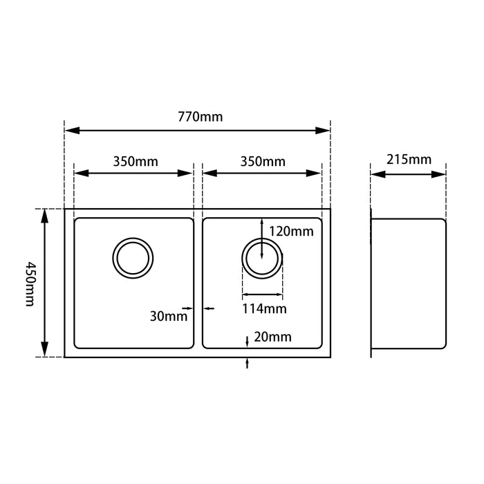 770x450x215mm ACA 1.2mm Handmade Double Bowls Top/Undermount Kitchen/Laundry Sink - HD reno