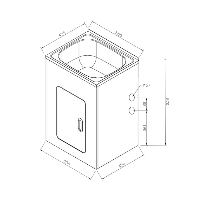 555*455*870mm 35L 304 Stainless Steel Sink with Metal Laundry Tub Cabinet