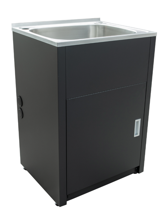 600*500*925mm 46 Litres 304 Stainless Steel Sink with Metal Matte Black Laundry Tub Cabinet