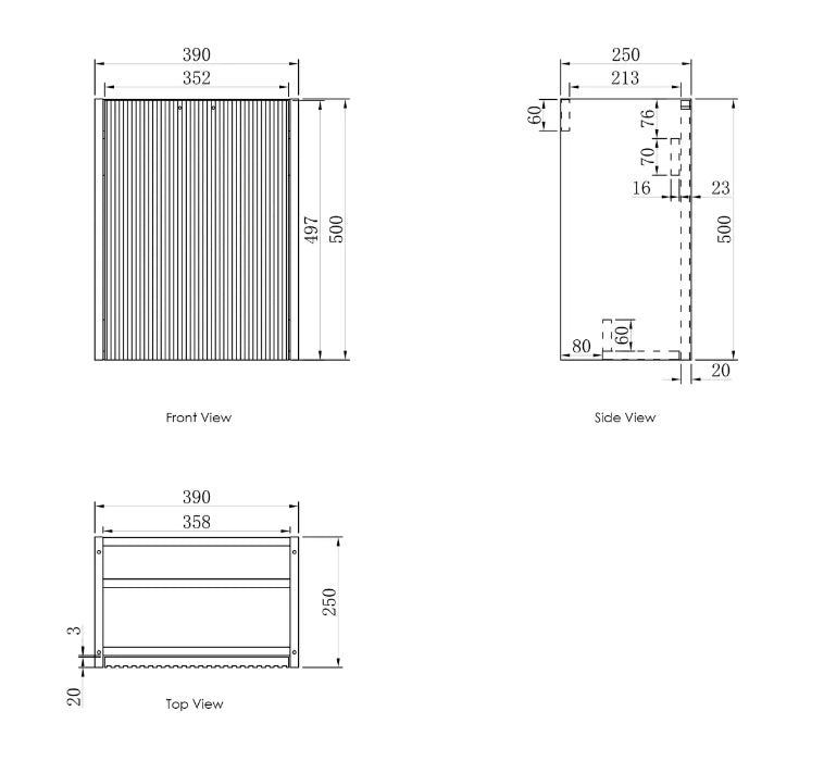 410*540*260mm OTTI Mini Ensuite Timbergrain High Moisture Resistant Plywood Ceramic Top Matt White Fluted Wall Hung Vanity