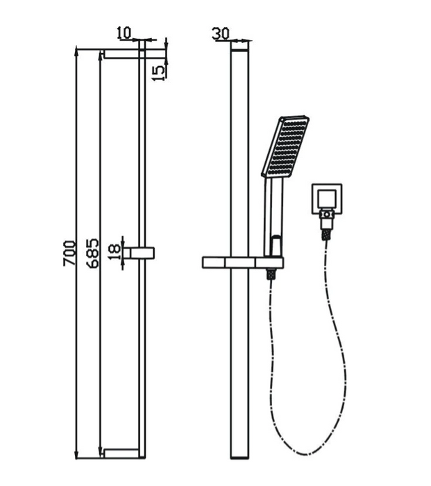 HC Bonza Black Hand Shower On Rail