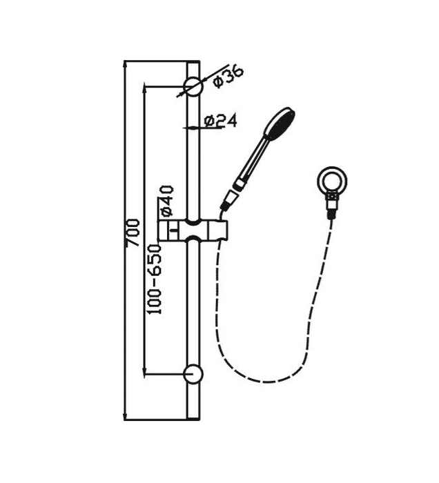 HC Cuter Black Hand Shower On Rail