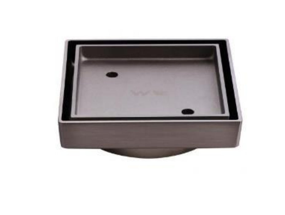 115x115 MM Stainless Steel Gun Metal Slim Square Tile Insert Floor Drain (90mm outlet)