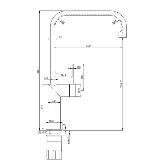 Elle 316 Stainless Steel Outdoor Sink Mixer Brushed Stainless/Matt Black/Brushed Gold/Gun Metal/Chrome