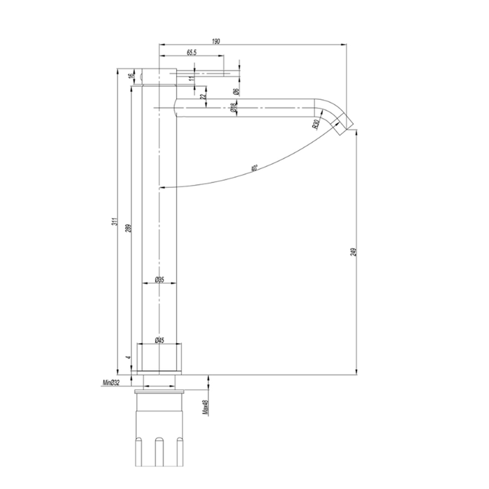 Elle 316 Hi-Rise Stainless Steel Outdoor Basin Mixer Brushed Stainless/Matt Black/Brushed Gold/Gun Metal/Chrome