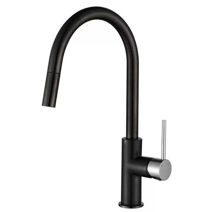 Modernnational Star Mini Chrome And Gun Metal Solid Brass Pull-Out Kitchen Mixer