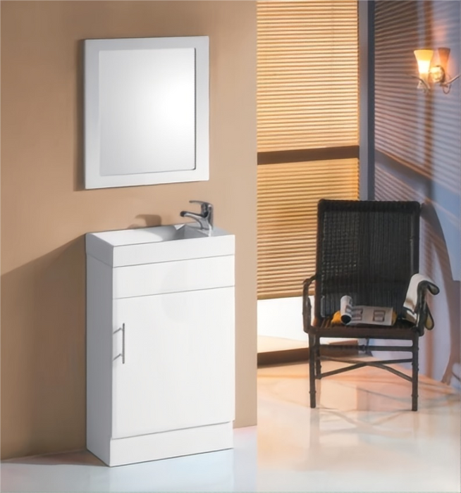 400*220*860mm White PVC Narrow Depth Freestanding Vanity On Kickboard With Polymarble Basin