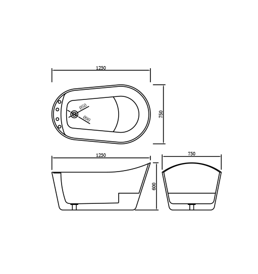 1250*740*650mm Sunny 116 Gloss White Special Shape Acrylic Freestanding Bathtub