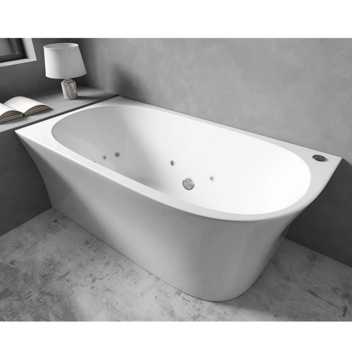 FS7 1500/1700mm Gloss White Rectangle 10 Jets Back to Wall Freestanding Spa Bath