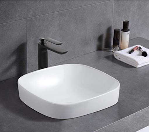 370x370x140mm ABS Spencer Matt/Gloss White Ceramic Soft Square Semi-Inset Basin - HD reno