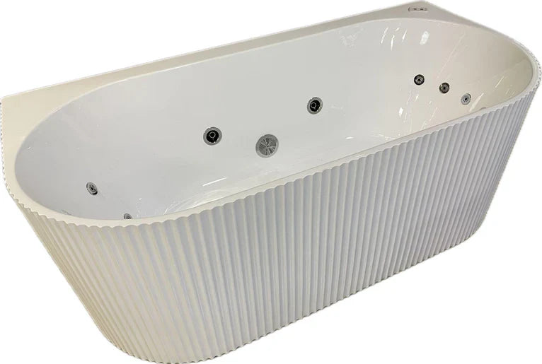 1500-1700*750mm Broadway Mallorca Fluted 10 Jets Matt White/Gloss White/Matt Black Back To Wall Spa Bathtub