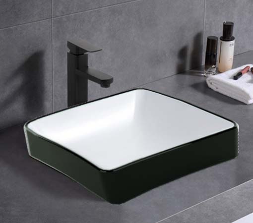 370x370x140mm ABS Stella Gloss White/Matt Black Ceramic Soft Square Semi-Inset Basin - HD reno