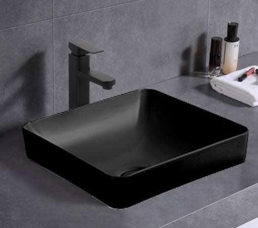 370x370x140mm ABS Stella Gloss White/Matt Black Ceramic Soft Square Semi-Inset Basin - HD reno