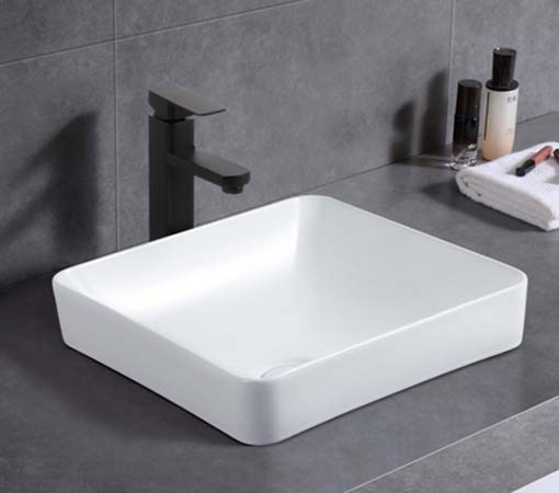 370x370x140mm ABS Stella Gloss White/Matt Black Ceramic Soft Square Semi-Inset Basin - HD reno