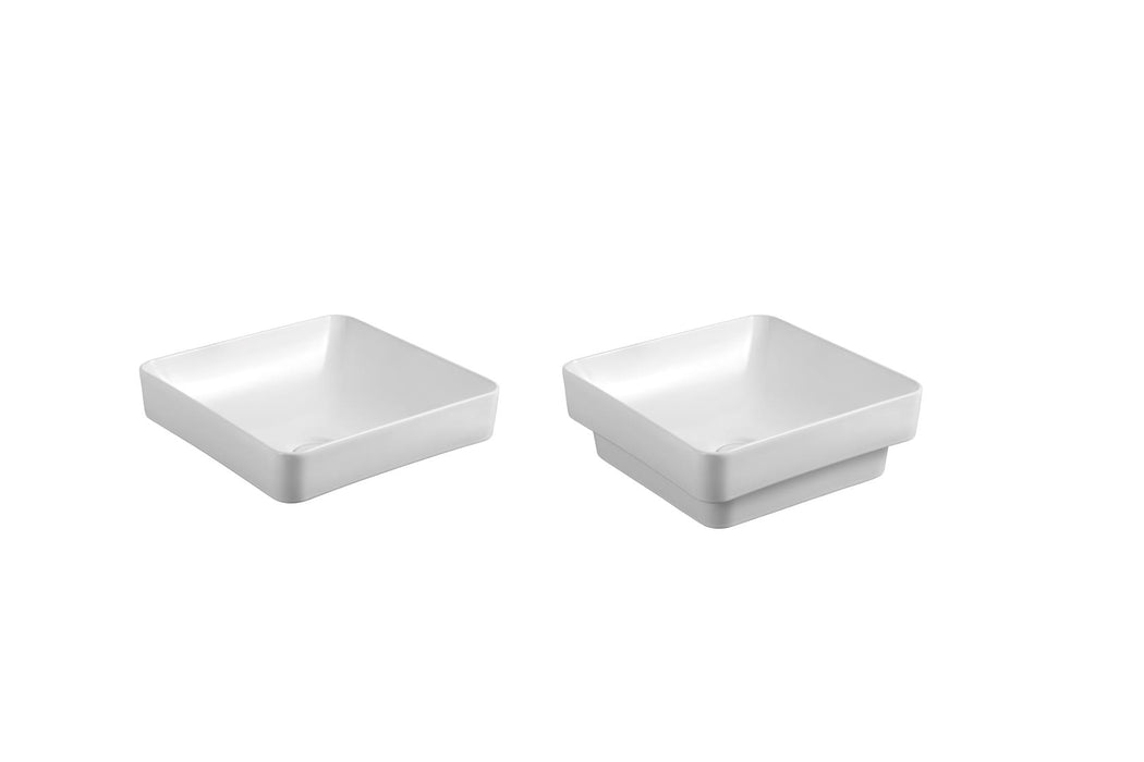 370x370x140mm ABS Stella Gloss White/Matt Black Ceramic Soft Square Semi-Inset Basin - HD reno