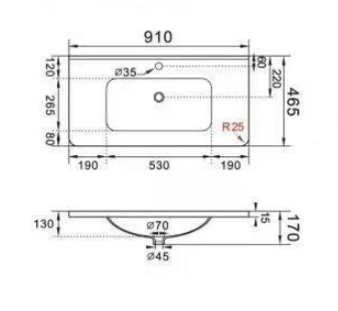 610-1210*465*170mm Round Corner Matt White Basin Ceramic Top