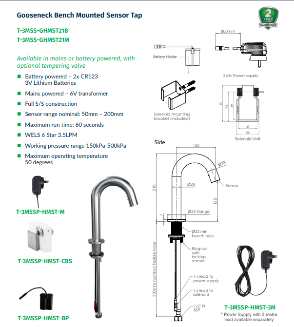 Gooseneck Hob Mounted Infrared Sensor Tap. Battery Powered - HD reno