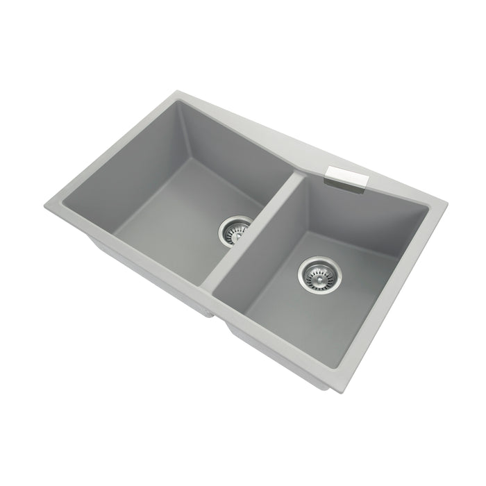 800*500*220mm Carysil Black/Concrete Grey/White Double Bowl Granite Kitchen Sink Top/Flush Mount - HD reno