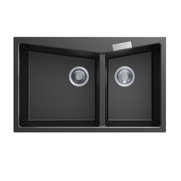 800*500*220mm Carysil Black/Concrete Grey/White Double Bowl Granite Kitchen Sink Top/Flush Mount - HD reno