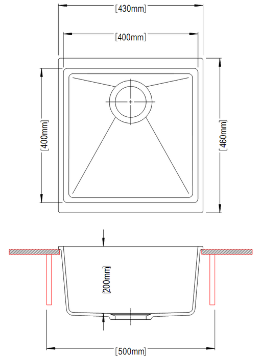 430*460*200mm ACA Carysil White Single Bowl Granite Top/Flush/Under Mount Kitchen/Laundry Sink - HD reno