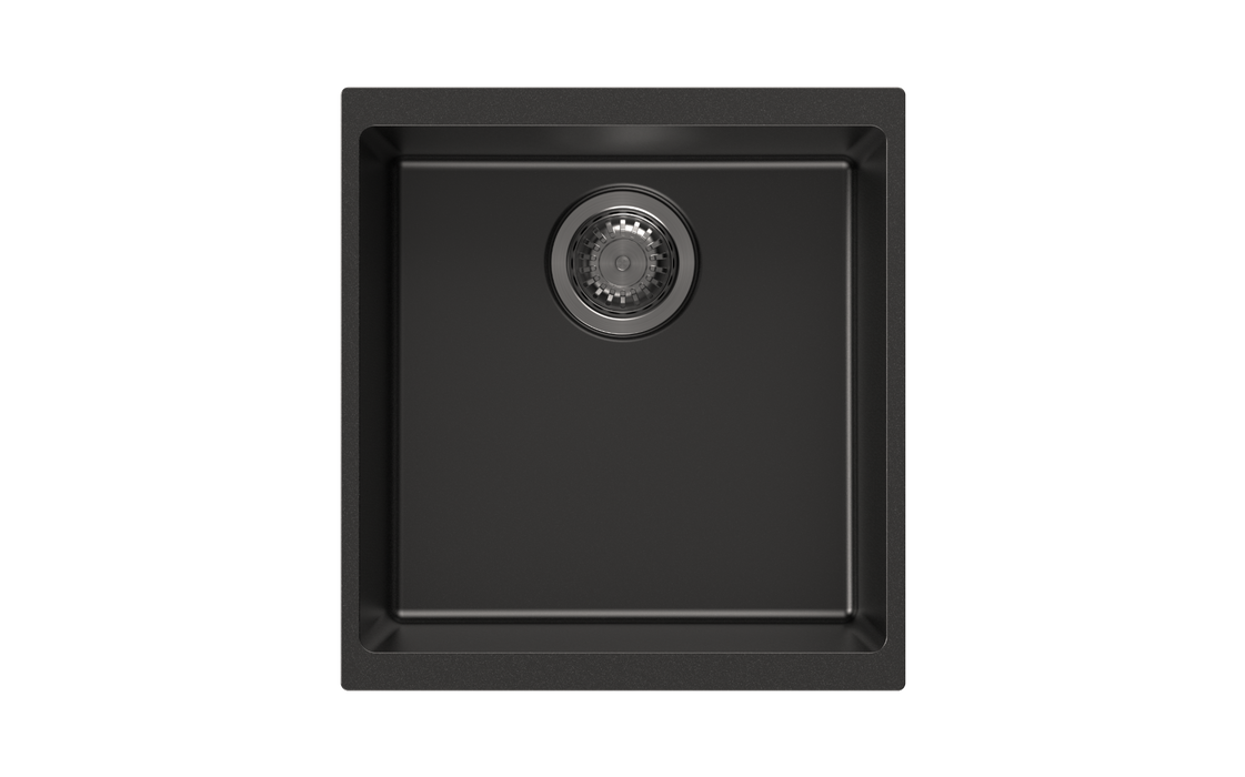 430*460*200mm ACA Carysil Black Single Bowl Granite Top/Flush/Under Mount Kitchen/Laundry Sink - HD reno