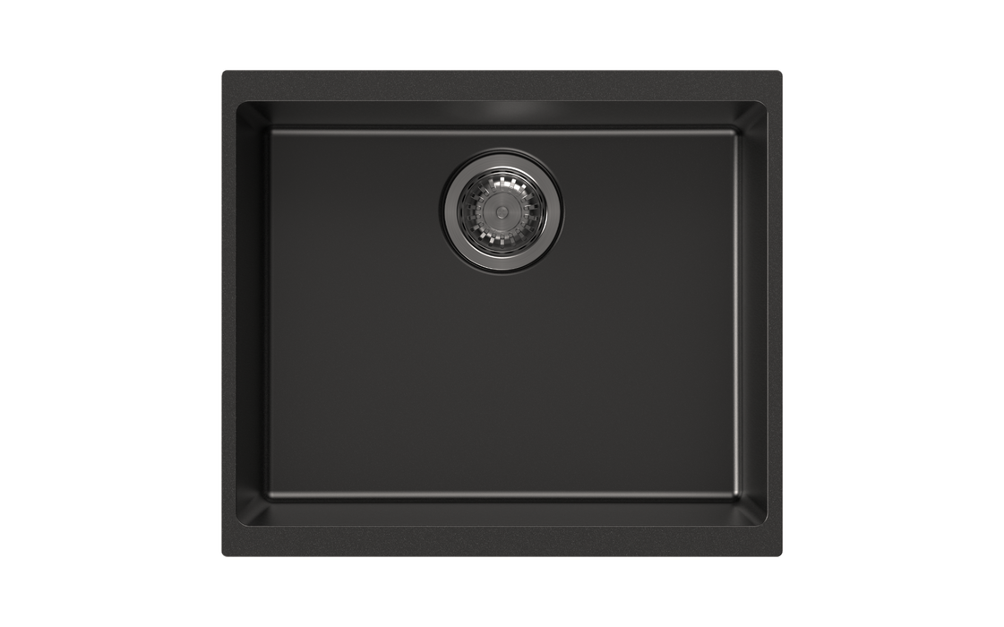 530*460*200mm ACA Carysil Black Single Bowl Granite Top/Flush/Under Mount Kitchen/Laundry Sink - HD reno