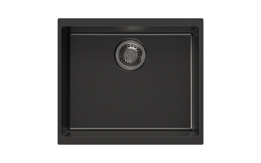 530*460*200mm ACA Carysil Black Single Bowl Granite Top/Flush/Under Mount Kitchen/Laundry Sink - HD reno
