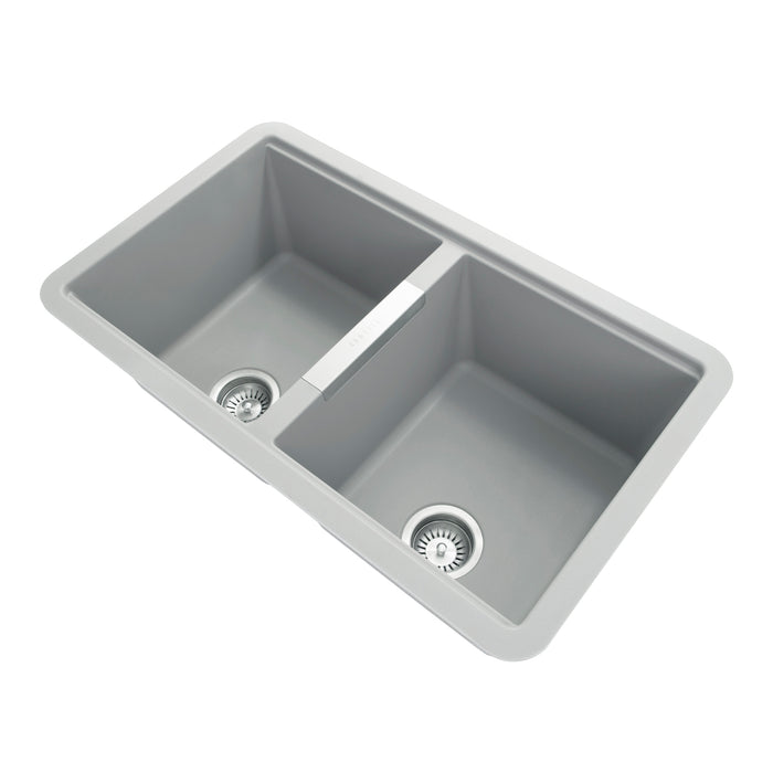 824*481*241mm ACA Carysil Concrete Grey Double Bowls Granite Undermount Sink - HD reno