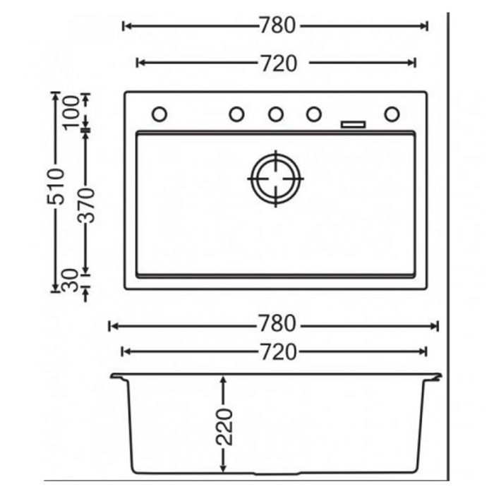 780*510*220mm Carysil Single Bowl Granite Kitchen Sink Top/Under Mount