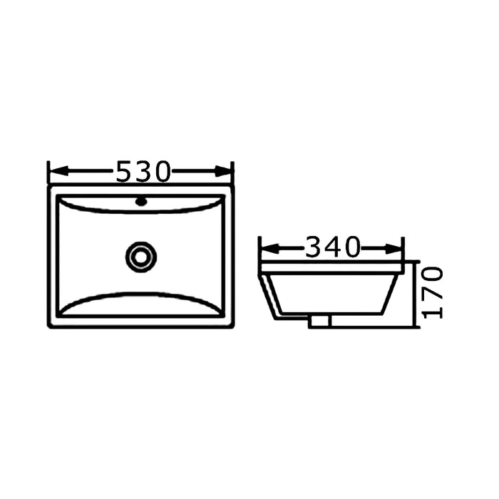 530*340*170mm Gloss White Ceramic Rectangle Under-Mount Basin