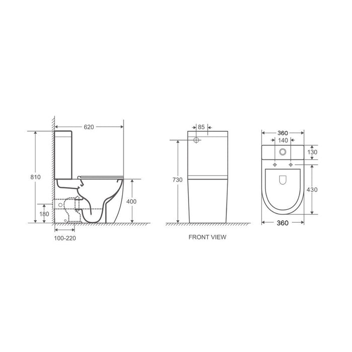 620*360*810mm Unicasa Cera Gloss White Ceramic Rimless Heavy Duty UF Seat Back To Wall Toilet