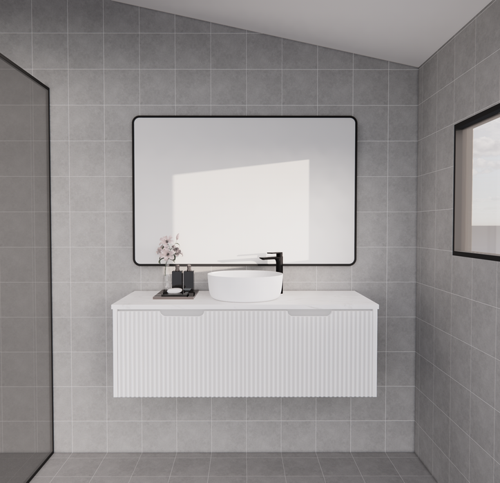 600-1800*450*400mm Vienna Matt White MR Melamined Board Panel With PVC Coating Fluted Wall Hung Vanity - HD reno