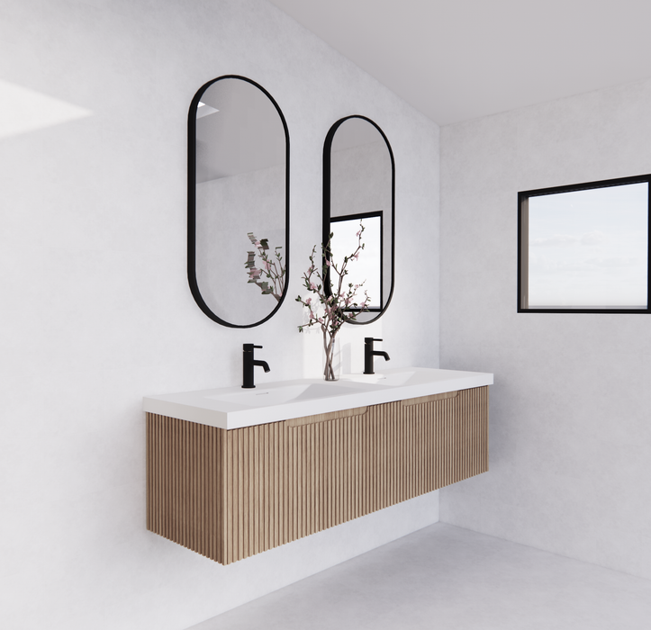 600-1800*450*400mm ABS Vienna American Oak MR Melamined Board Panel With PVC Coating Fluted Wall Hung Vanity - HD reno