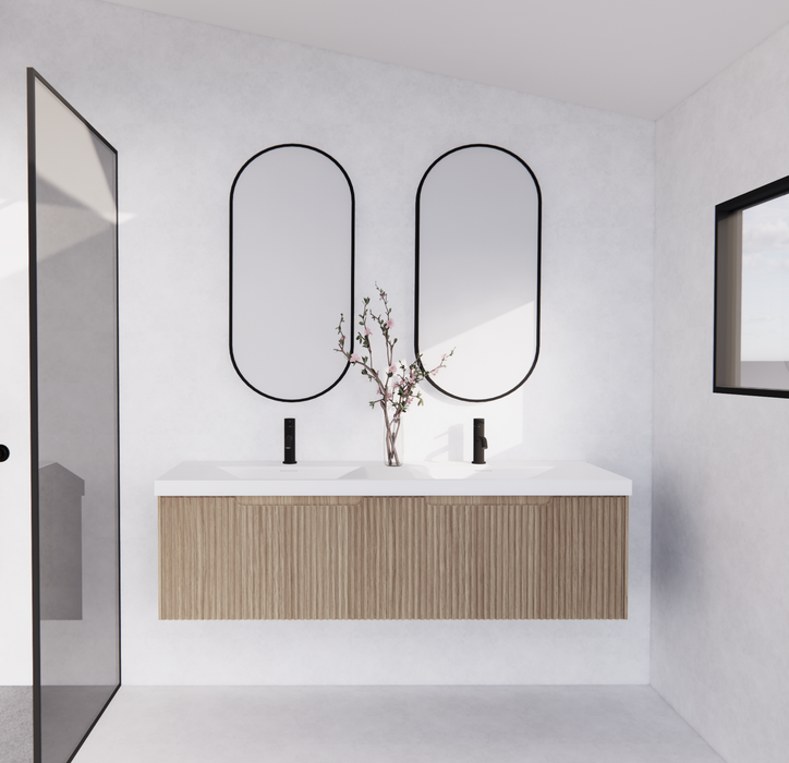 600-1800*450*400mm ABS Vienna American Oak MR Melamined Board Panel With PVC Coating Fluted Wall Hung Vanity - HD reno