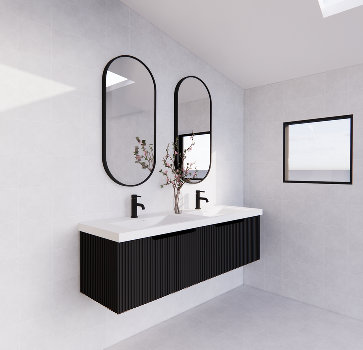600-1800*450*400mm Vienna Matt Black MR Melamined Board Panel With PVC Coating Fluted Wall Hung Vanity - HD reno