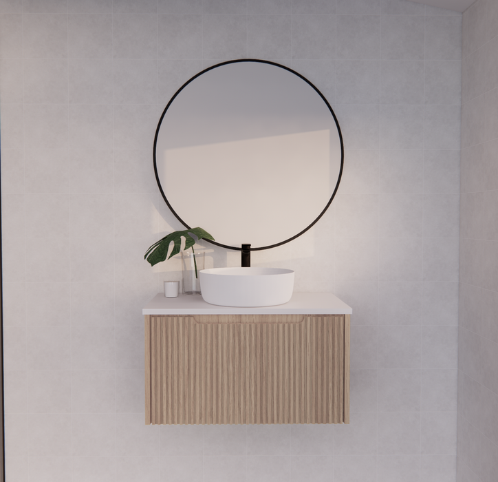 600-1800*450*400mm ABS Vienna American Oak MR Melamined Board Panel With PVC Coating Fluted Wall Hung Vanity - HD reno