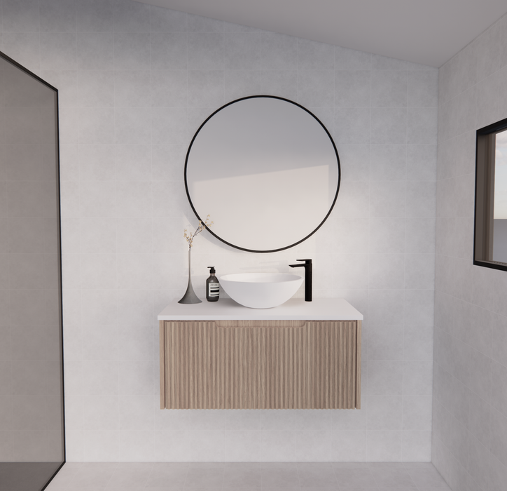 600-1800*450*400mm ABS Vienna American Oak MR Melamined Board Panel With PVC Coating Fluted Wall Hung Vanity - HD reno