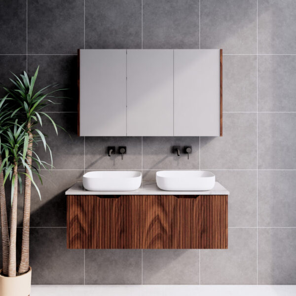600-1500*450*400mm ABS Vienna Brown Oak MR Melamined Board Panel With PVC Coating Fluted Wall Hung Vanity - HD reno