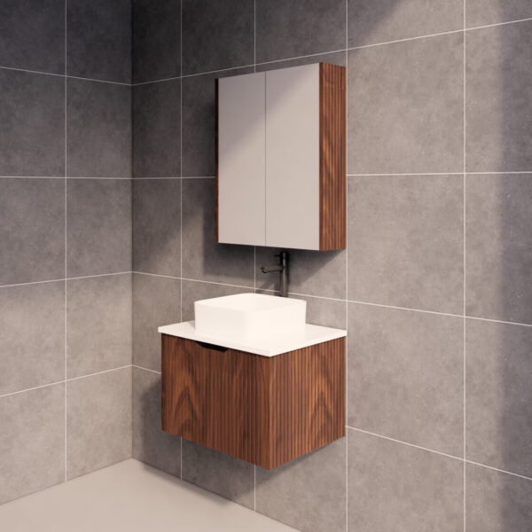 600-1500*450*400mm ABS Vienna Brown Oak MR Melamined Board Panel With PVC Coating Fluted Wall Hung Vanity - HD reno