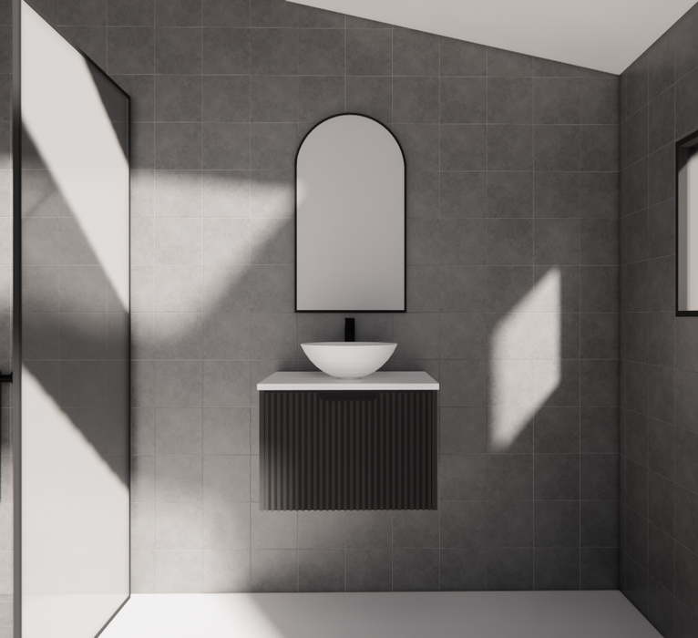 600-1800*450*400mm Vienna Matt Black MR Melamined Board Panel With PVC Coating Fluted Wall Hung Vanity - HD reno