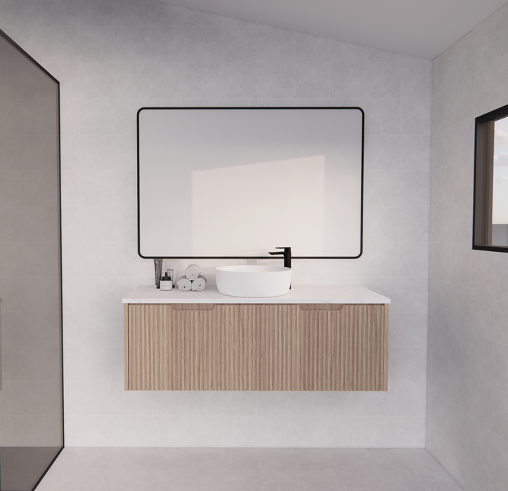 600-1800*450*400mm ABS Vienna American Oak MR Melamined Board Panel With PVC Coating Fluted Wall Hung Vanity - HD reno